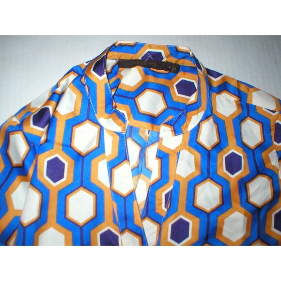 Womens New The Limited Blouse Work Play Blue Orange Cream Geometric Purple S Top - Picture 7 of 12